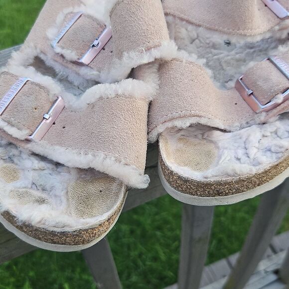 Birkenstock Arizona Shearling Sandals Suede Taupe 41 - Picture 2 of 7